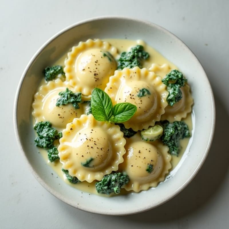 Creamy Ricotta Spinach Ravioli with Herb Sauce