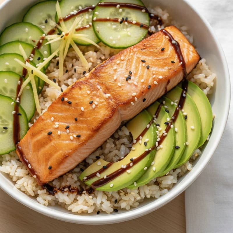Salmon Sushi Rice Bowl with Avocado