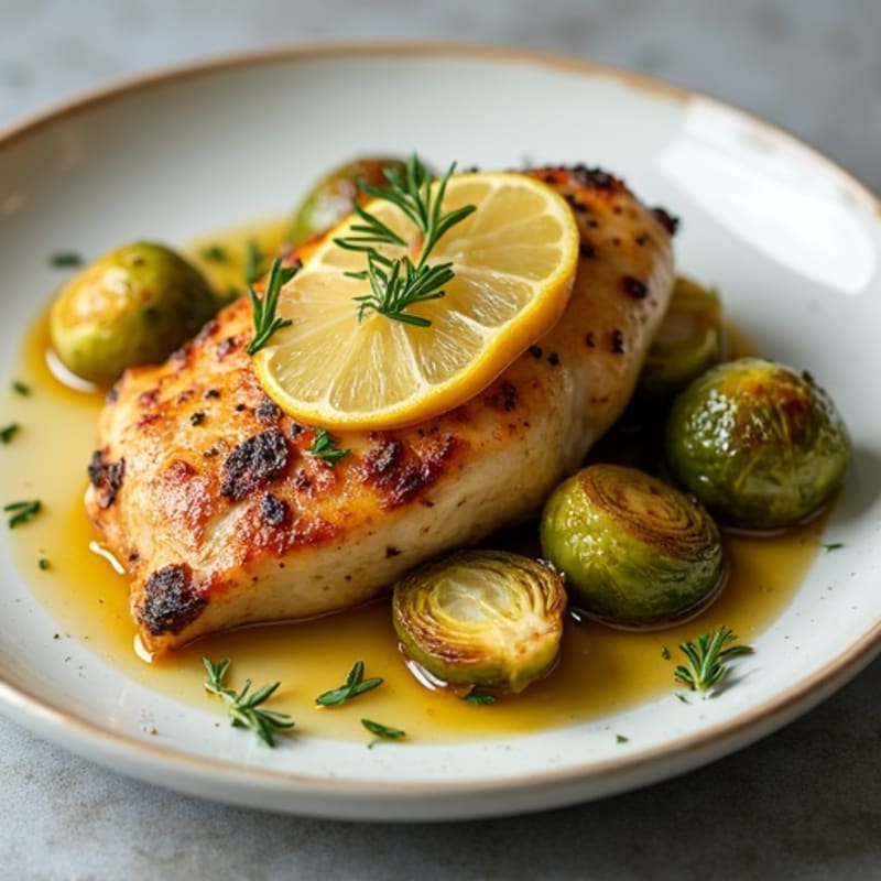 Lemon Herb Roasted Chicken with Crispy Brussels Sprouts
