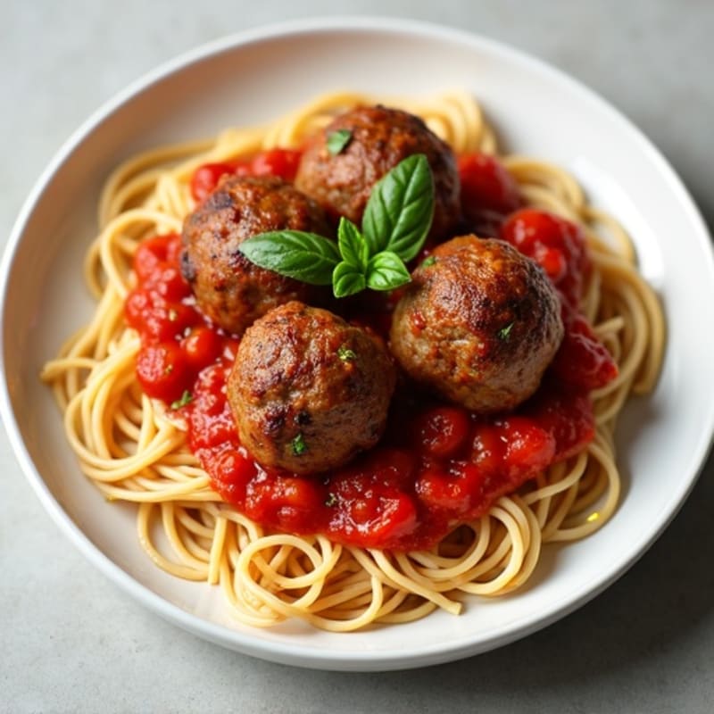 Lean Beef Meatballs with Fresh Tomato Sauce and Whole Wheat Spaghetti