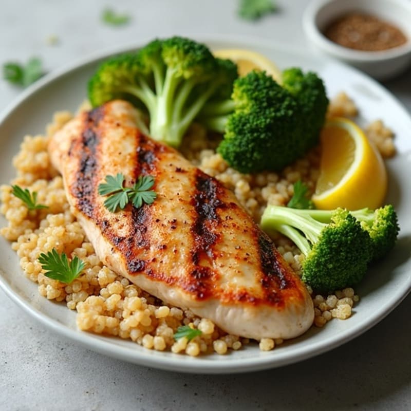Grilled Chicken Breast with Quinoa and Roasted Broccoli