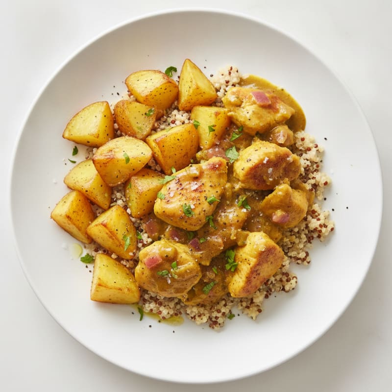 Curry Chicken with Roasted Potatoes and Quinoa