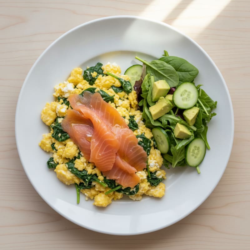Cottage Cheese Scramble with Spinach and Smoked Salmon
