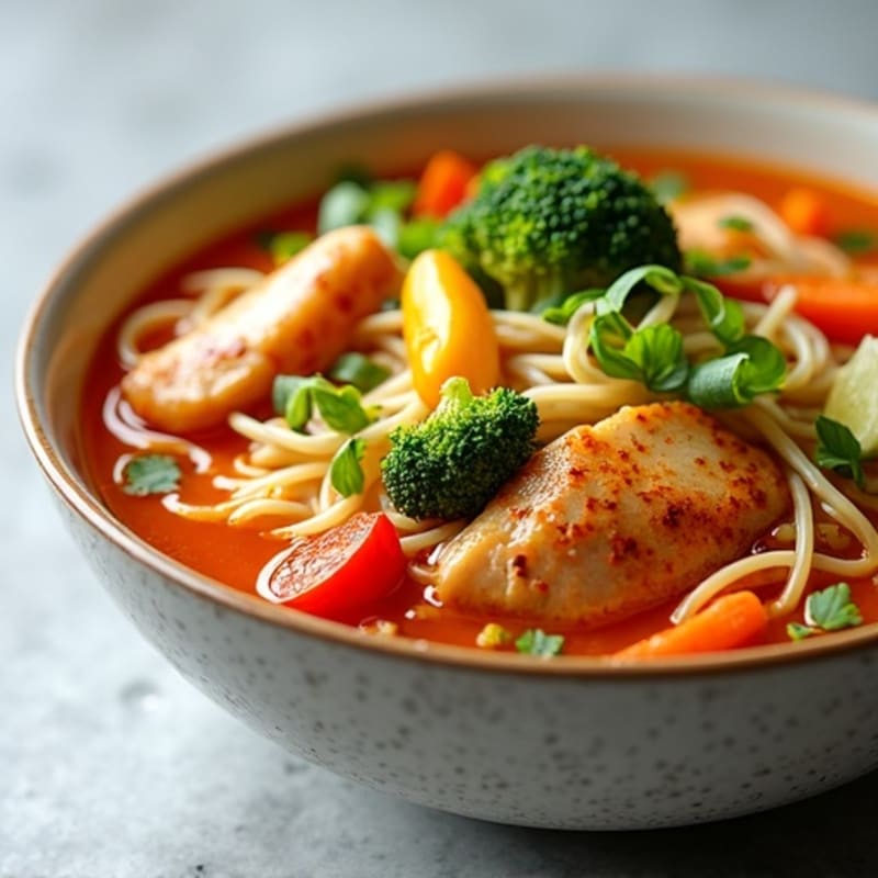 Chicken and Vegetable Spicy Sriracha Noodle Soup
