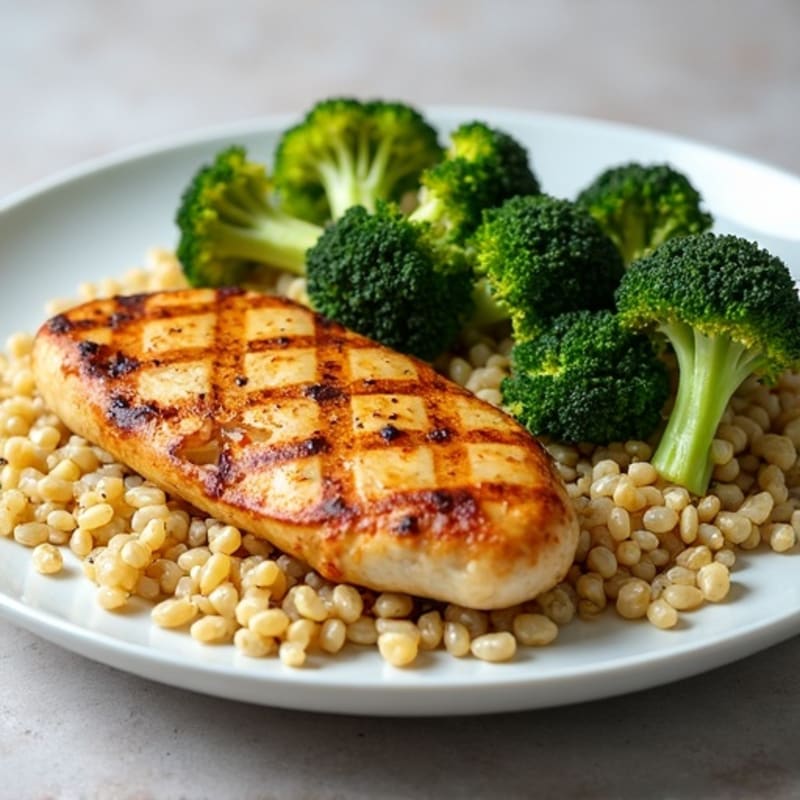Grilled Chicken Breast with Crunchy Quinoa and Roasted Broccoli