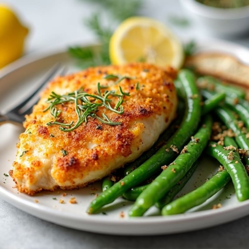 Crispy Lemon Herb Baked Chicken with Roasted Green Beans