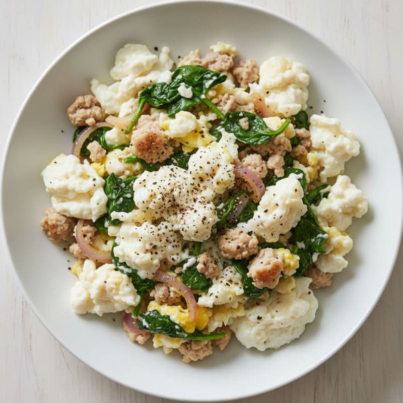 Egg White and Turkey Spinach Scramble