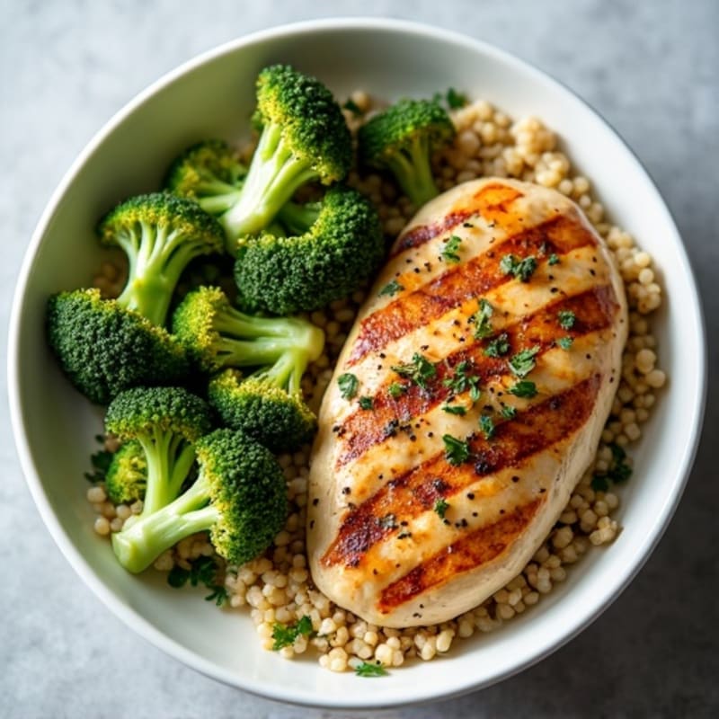 Grilled Chicken Breast with Roasted Broccoli and Quinoa