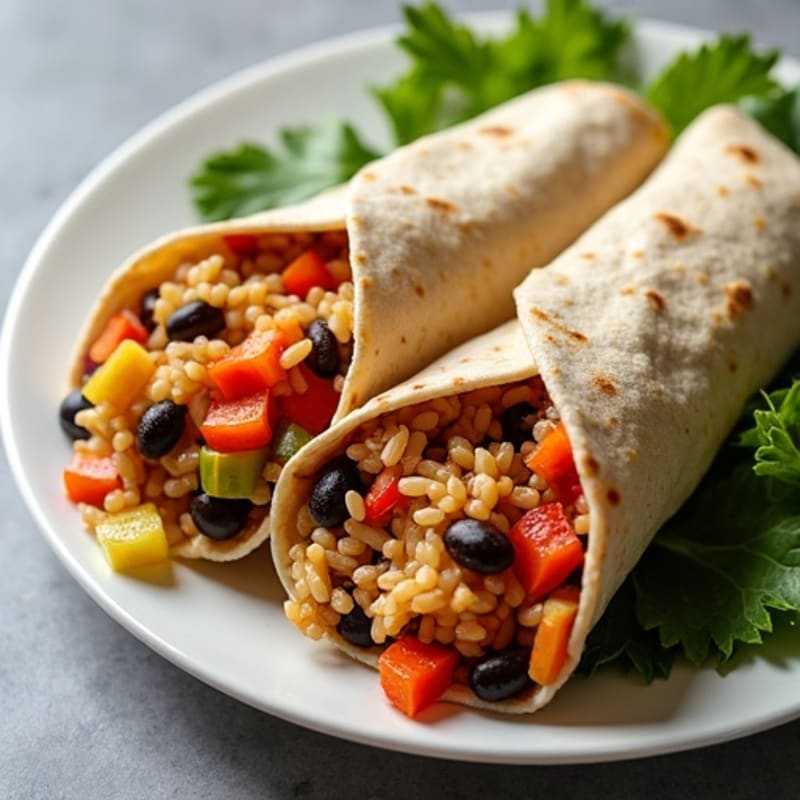 Crispy Chicken and Black Bean Rice Wraps with Roasted Vegetables