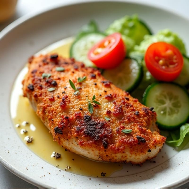 Crispy Spiced Roasted Chicken with Fresh Cucumber Tomato Salad