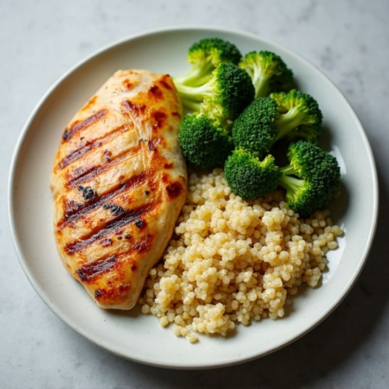 Grilled Chicken Breast with Quinoa and Steamed Broccoli