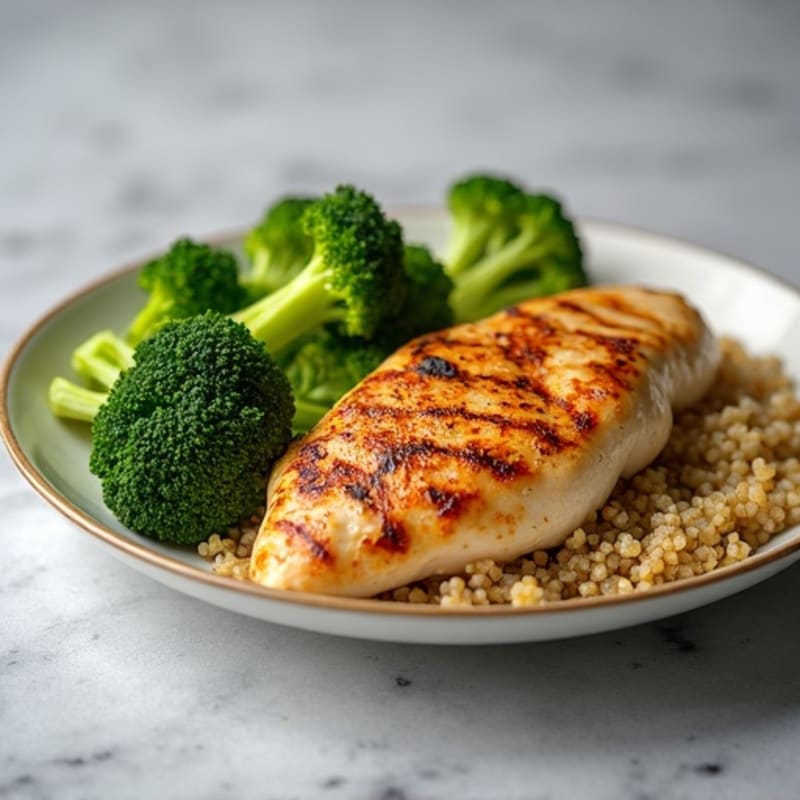 Grilled Chicken Breast with Roasted Broccoli and Quinoa