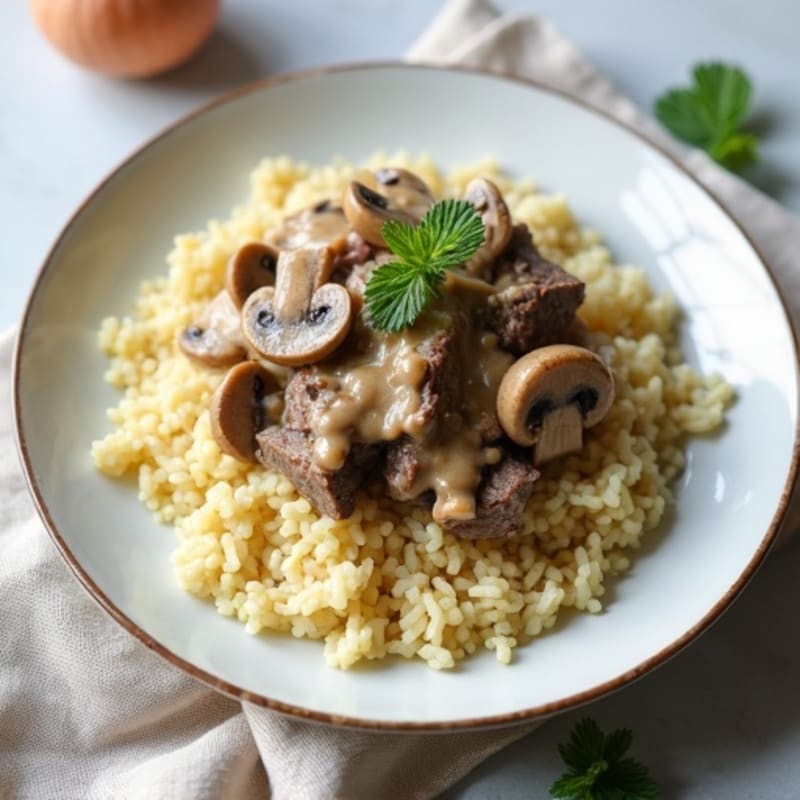 Creamy Mushroom Beef Stroganoff with Cauliflower Rice