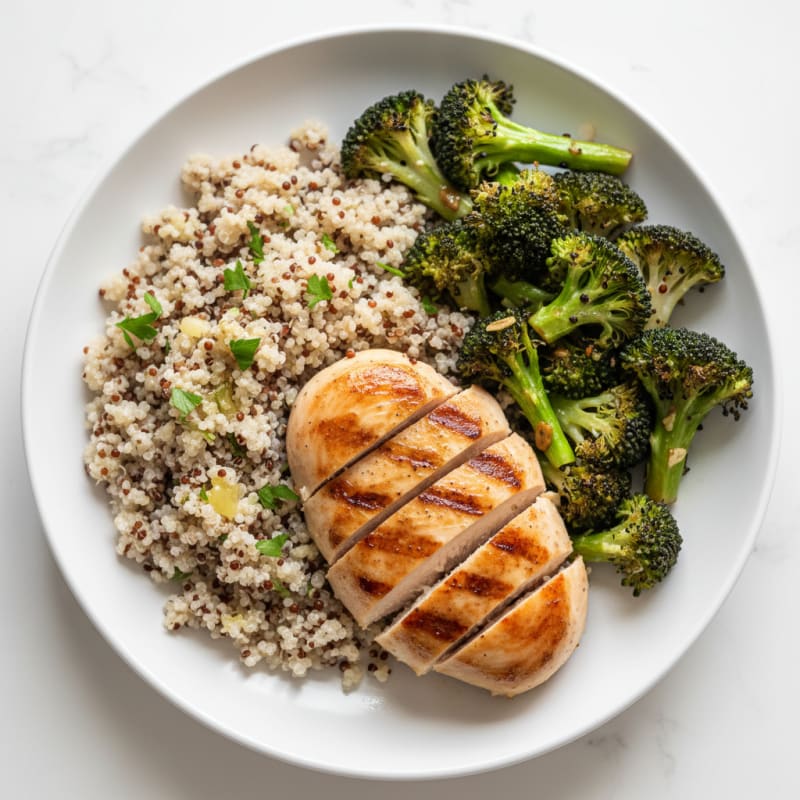 Grilled Chicken Breast with Quinoa and Roasted Broccoli