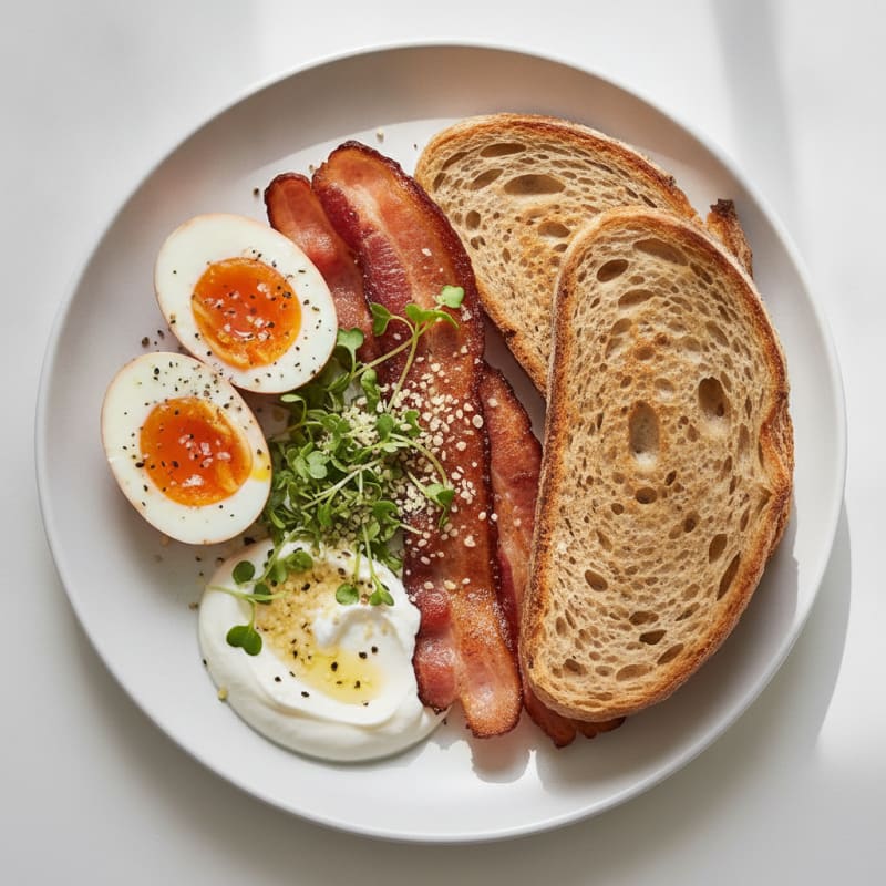 Turkey Bacon and Soft-Boiled Eggs with Sourdough Toast