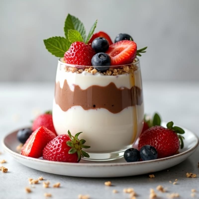 Chocolate Protein Yogurt Parfait with Berries
