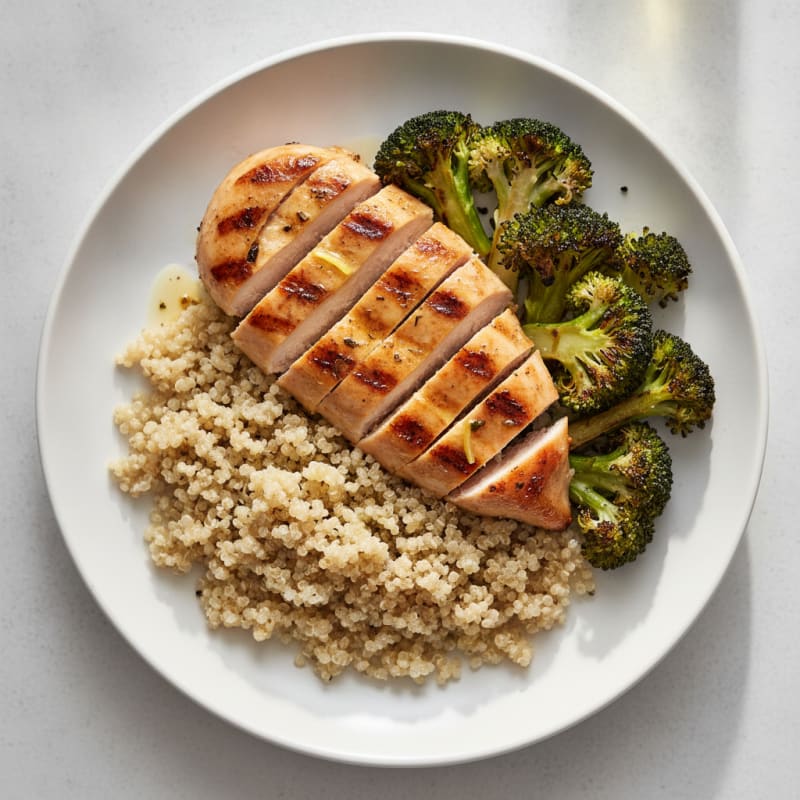 Grilled Chicken Breast with Quinoa and Roasted Broccoli