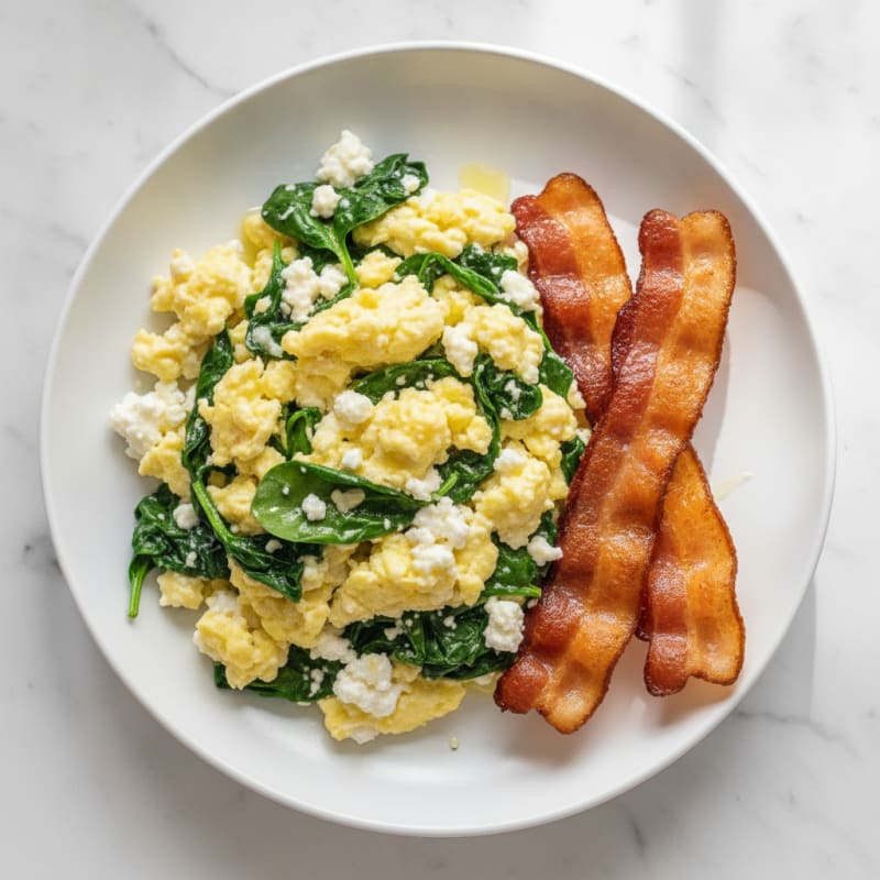 Cottage Cheese Egg Scramble with Spinach and Turkey Bacon
