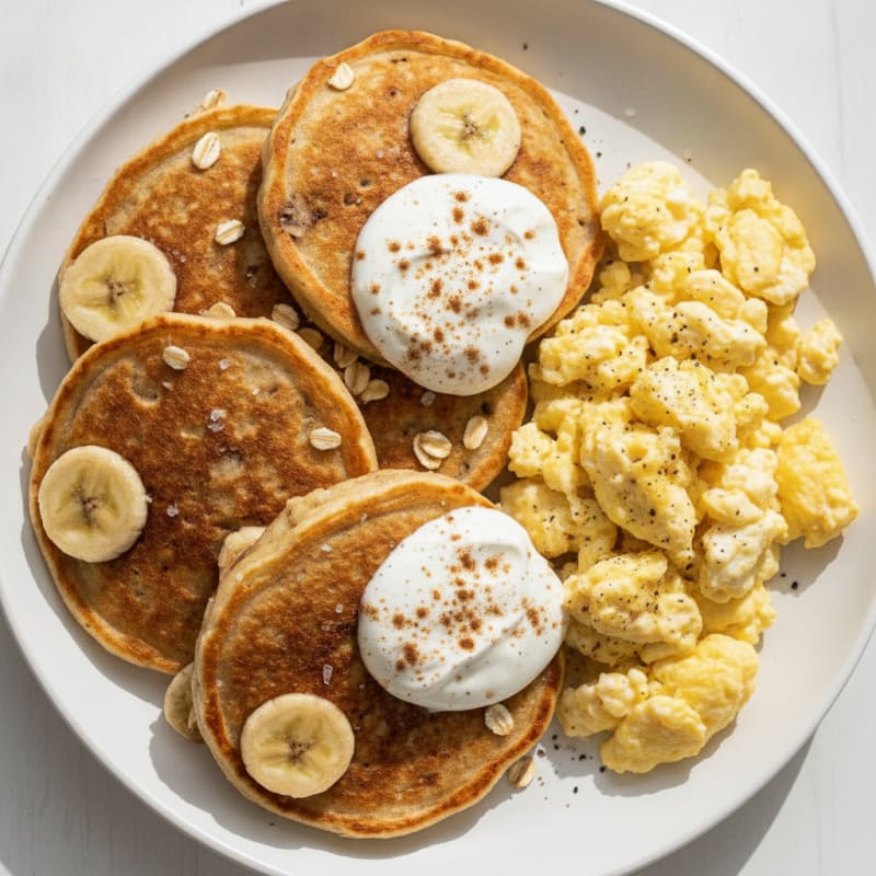Banana Pancakes with Scrambled Eggs