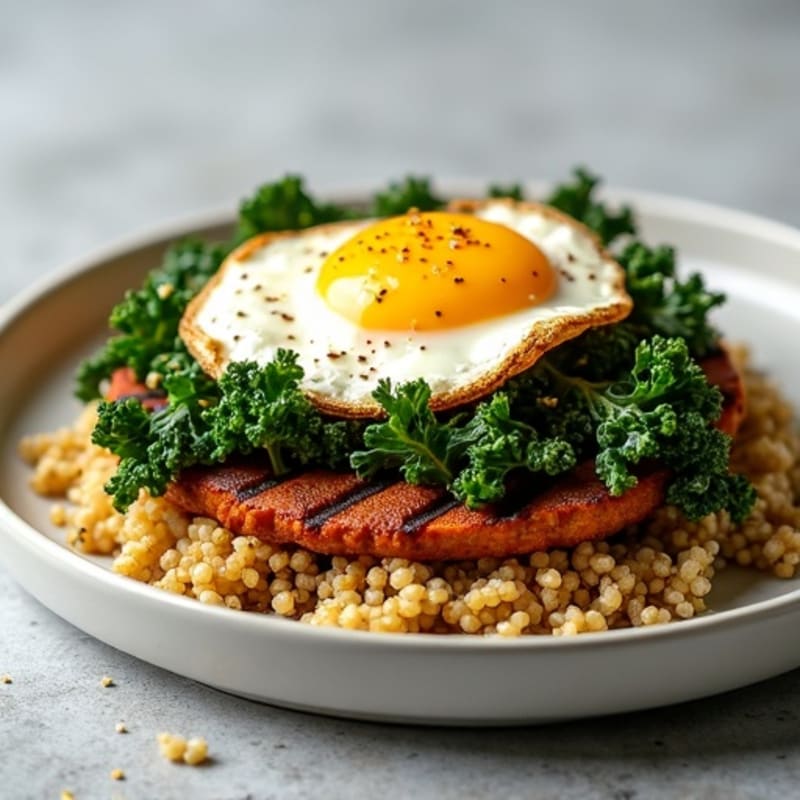 Grilled Tempeh and Quinoa Plate with Garlicky Kale