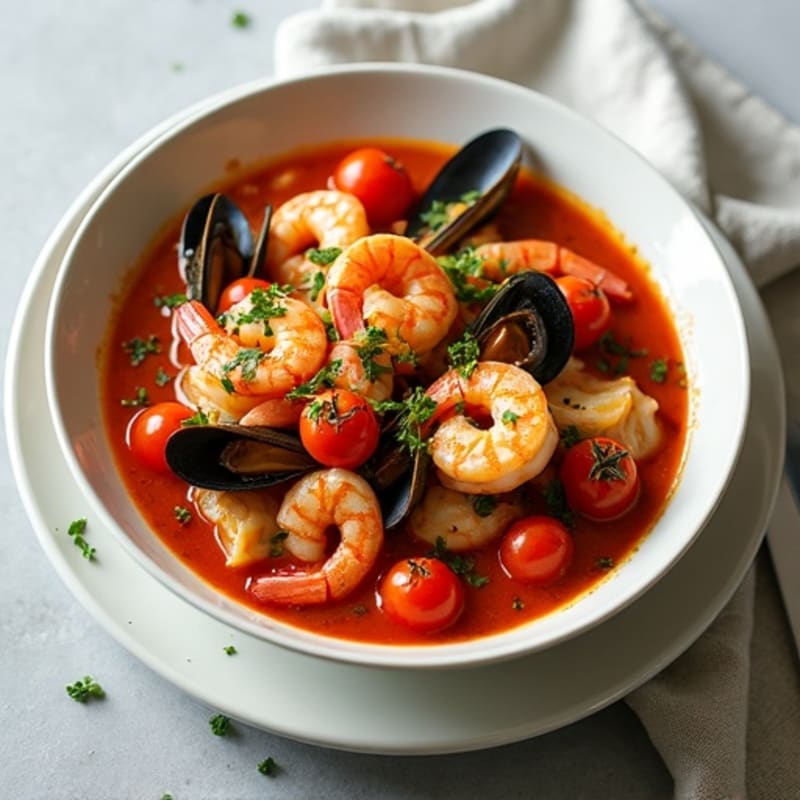 Herb-Garlic Seafood Cioppino with Fresh Tomatoes