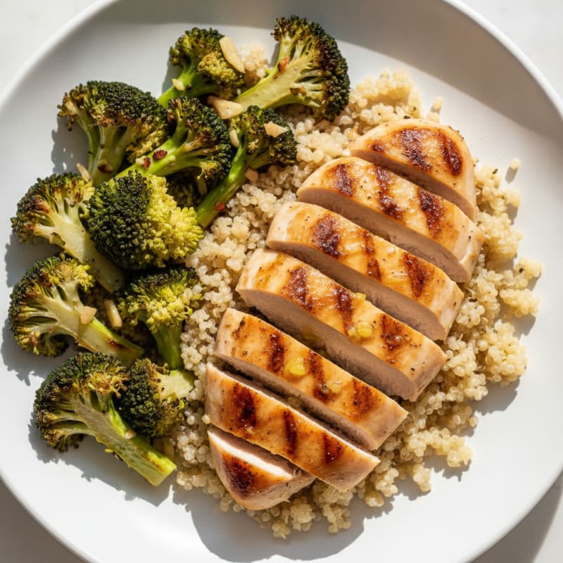 Grilled Chicken Breast with Quinoa and Roasted Broccoli
