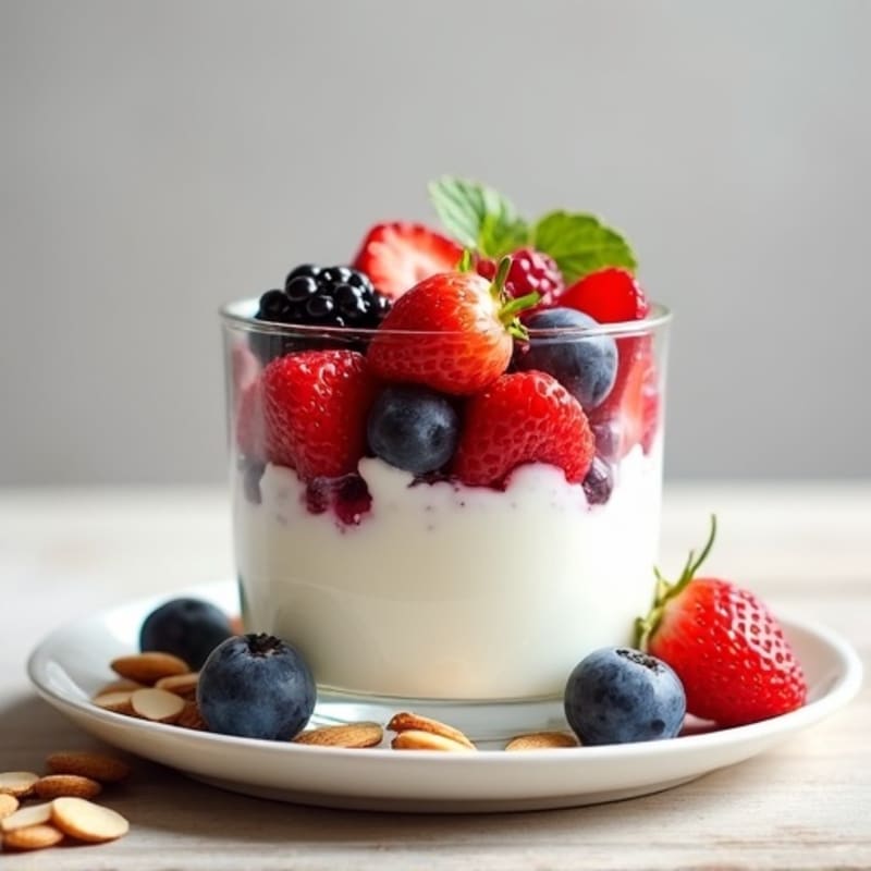 Greek Yogurt Protein Parfait with Mixed Berries and Almonds