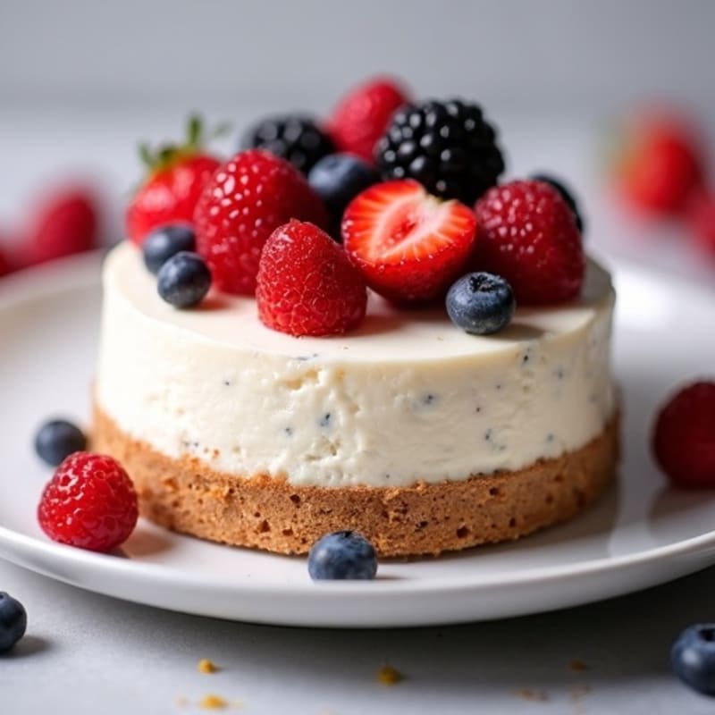 Greek Yogurt Protein Cheesecake with Mixed Berries