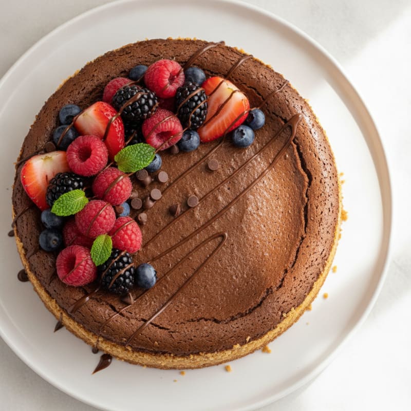 Chocolate Protein Cheesecake with Mixed Fruit