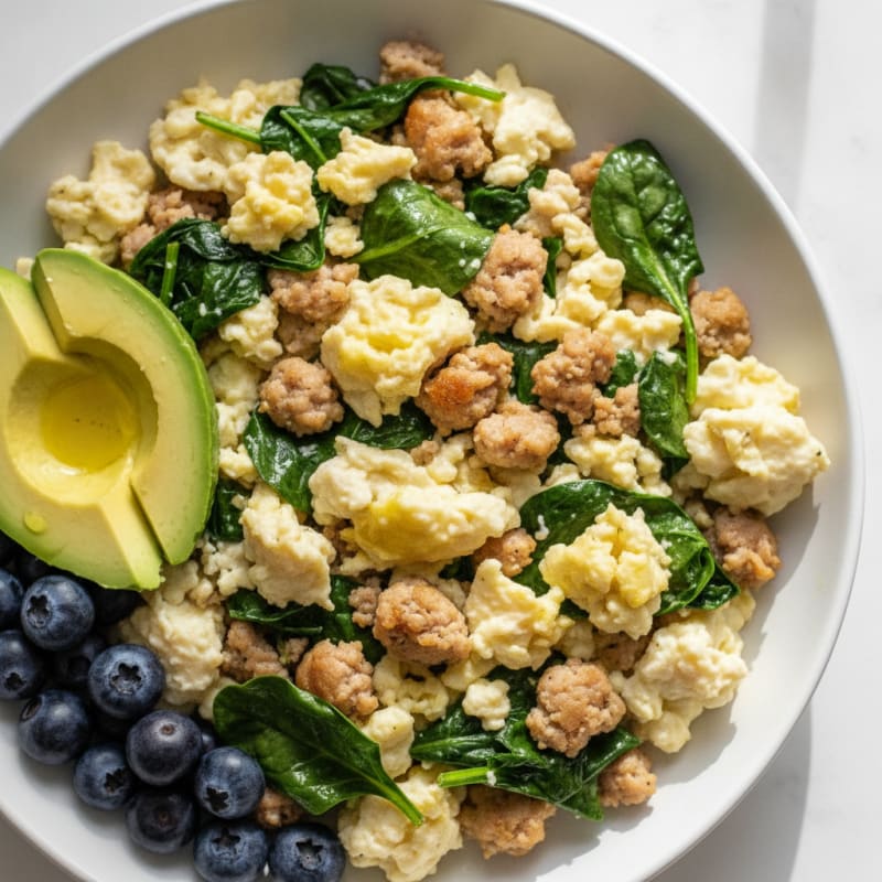 Egg White and Turkey Sausage Scramble with Spinach