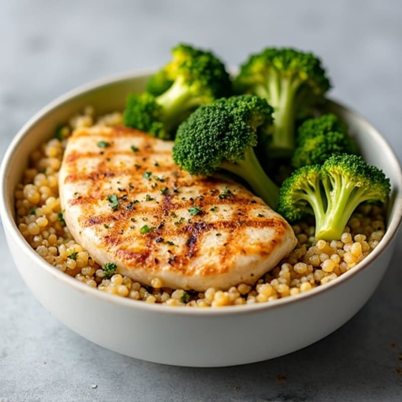 Grilled Chicken Breast with Quinoa and Roasted Broccoli