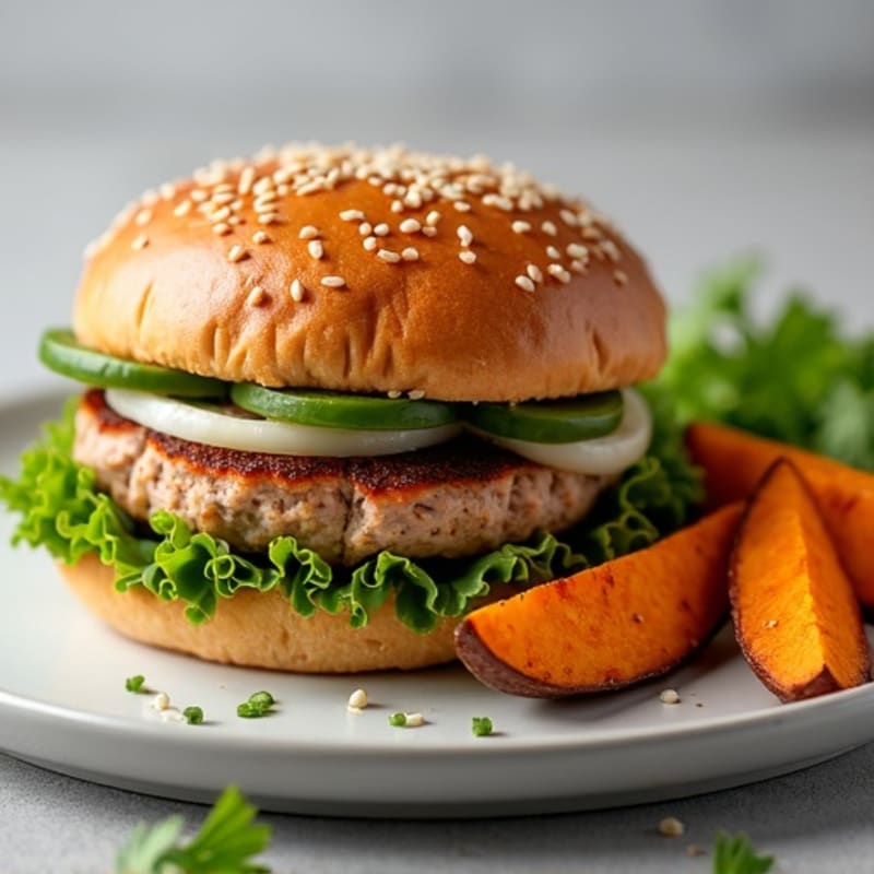 Lean Turkey Burger with Sweet Potato Wedges