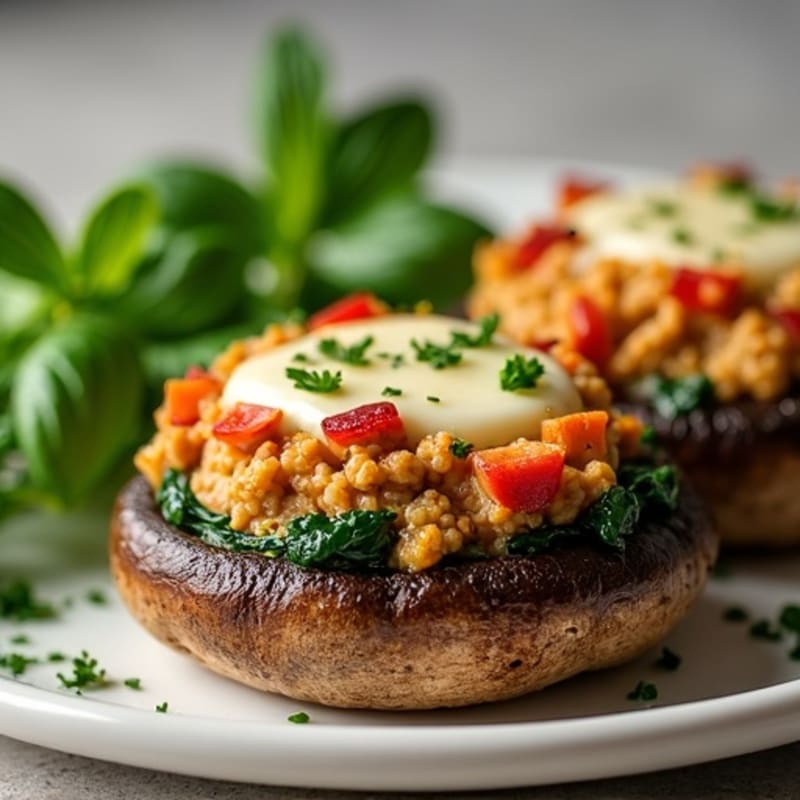 Portobello Mushrooms Stuffed with Savory Ground Chicken and Herbs