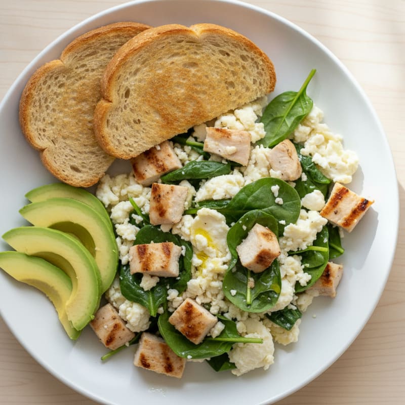 Egg White Scramble with Spinach and Grilled Chicken
