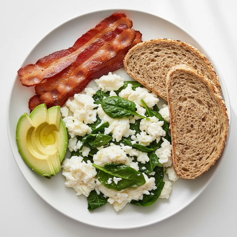 Crispy Turkey Bacon and Egg White Scramble with Spinach