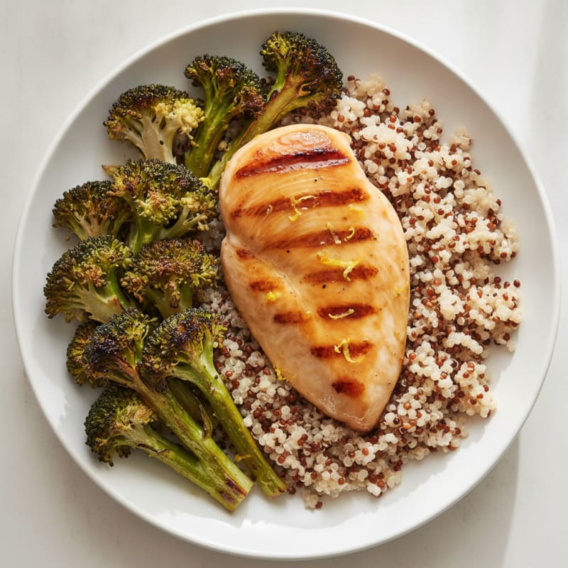 Grilled Chicken Breast with Quinoa and Roasted Broccoli