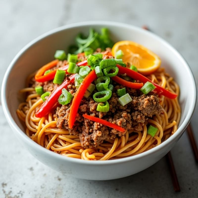 Spicy Ginger-Garlic Ground Pork Noodle Bowl