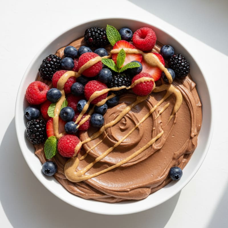 Chocolate Greek Yogurt Protein Pudding with Mixed Berries