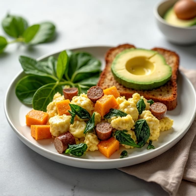 Egg White and Turkey Sausage Scramble with Spinach