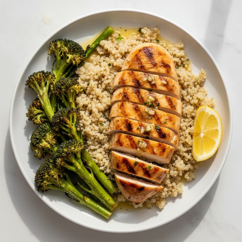 Grilled Chicken Breast with Quinoa and Roasted Broccoli