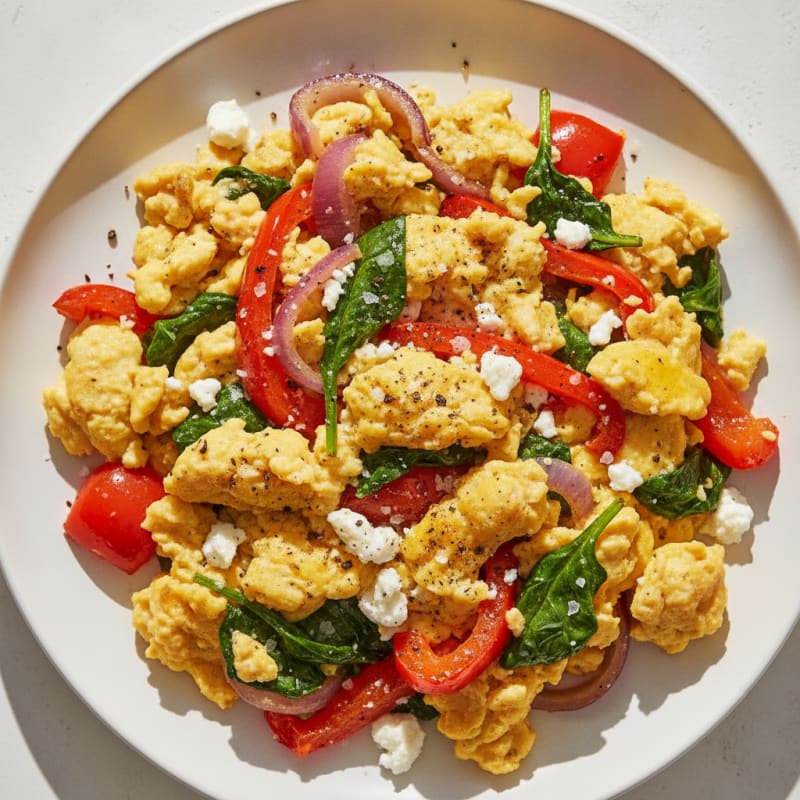 Hearty Scrambled Eggs with Roasted Vegetables