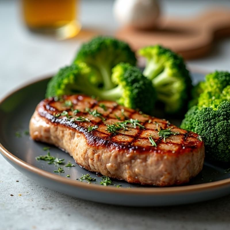 Garlic Herb Pan-Seared Steak with Crispy Roasted Broccoli