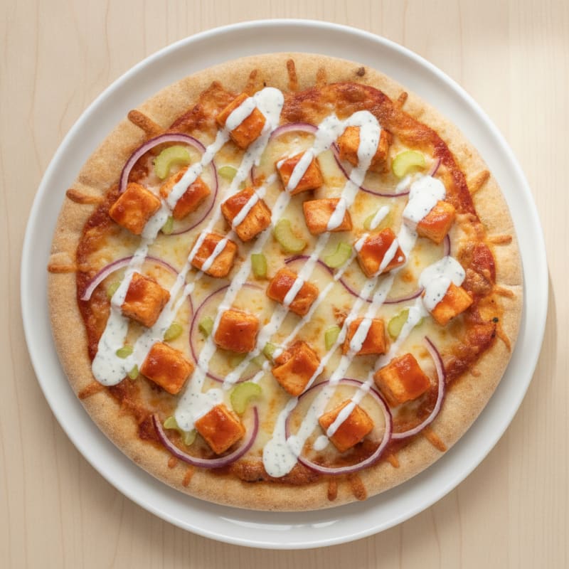 Buffalo Chicken Pizza with Ranch Drizzle