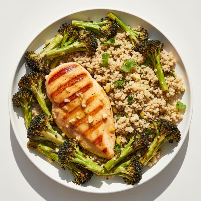 Grilled Lemon-Garlic Chicken Breast with Quinoa and Roasted Broccoli