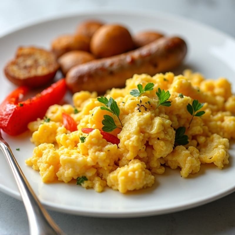 Egg White and Chicken Sausage Scramble with Roasted Potatoes