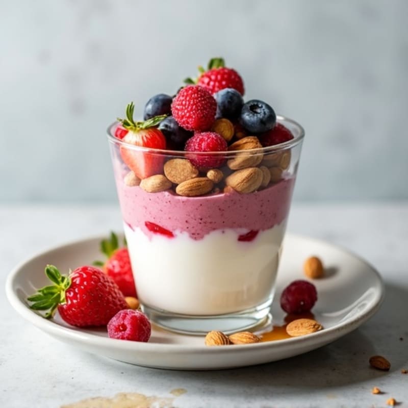 Greek Yogurt Protein Parfait with Mixed Berries and Almonds