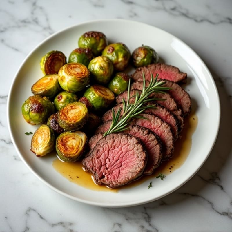 Garlic Herb Roasted Beef with Crispy Brussels Sprouts