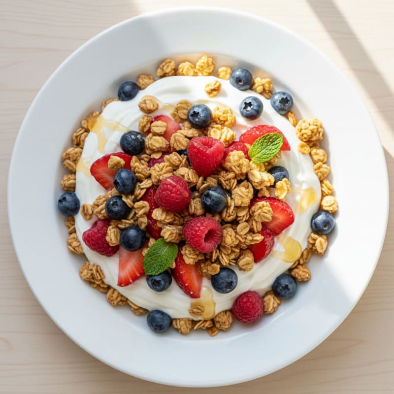 Silky Greek Yogurt Parfait with Mixed Berries and Protein Granola