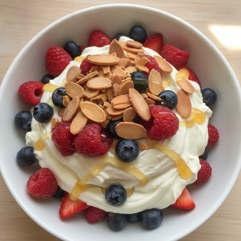 Greek Yogurt Protein Parfait with Mixed Berries and Almonds