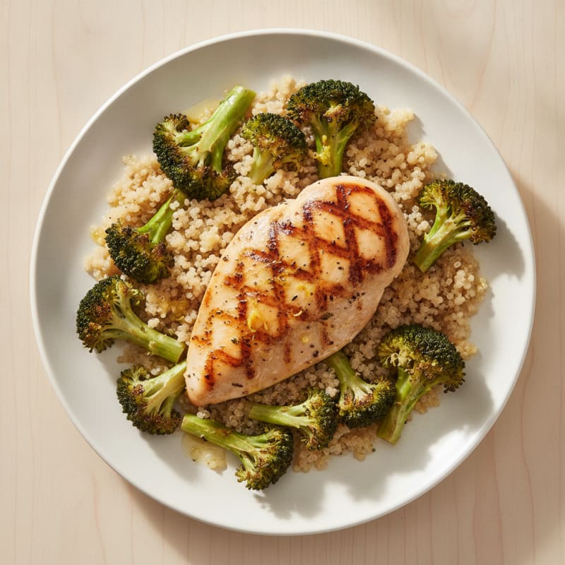 Grilled Chicken Breast with Quinoa and Roasted Broccoli